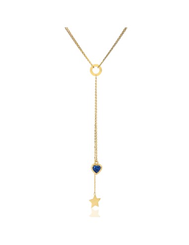 Kuyumcudukkani Kalp Kesim"Avusturya Kristal Taşlı"Zincirli Kolye-37163-G-BLU