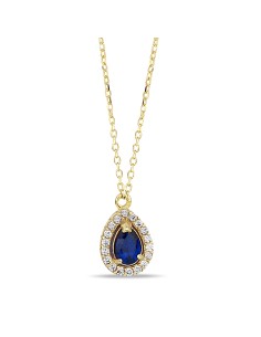 Kuyumcudukkani Zincirli"Safir Renk Damla Taşlı"Kolye-37186-G-80CM