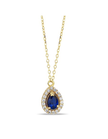 Kuyumcudukkani Zincirli"Safir Renk Damla Taşlı"Kolye-37186-G-80CM