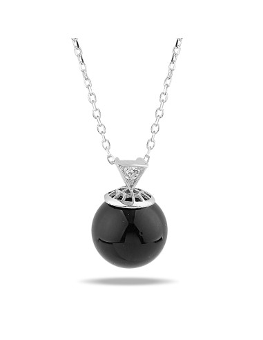 Kuyumcudukkani Zincirli"Büyük Boy Siyah İncili"Kolye-37148-W-BLK