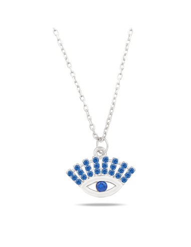 Kuyumcudukkani "Kirpikleri Mavi Taşlı Göz"Figürlü Kolye-37297-W-BLU
