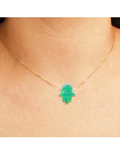 Kuyumcudukkani Büyük Yeşil Renk Opal Taşlı Fatma Eli Kolye-20117-R-GRN 2