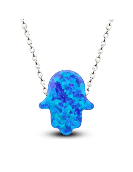 Kuyumcudukkani Küçük Mavi Renk Opal Taşlı Fatma Eli Kolye-20118-W-BLU