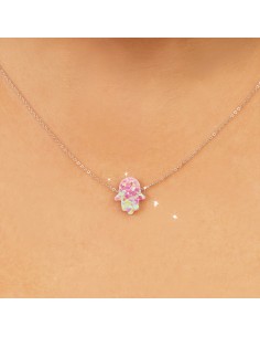 Kuyumcudukkani Küçük Pembe Renk Opal Taşlı Fatma Eli Kolye-20118-W-P 2