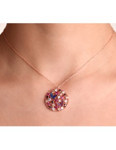 Kuyumcudukkani Karışık Zirkon Taşlı Daire İçinde Kelebekler Kolye-20120-R-M 2