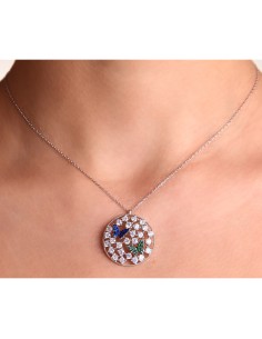 Kuyumcudukkani Karışık Zirkon Taşlı Daire İçinde Kelebekler Kolye-20120-W-M 2