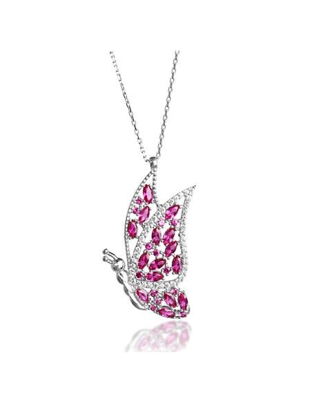 Kuyumcudukkani "Pembe Taşlı"Kelebek Kolye-20124-W-R