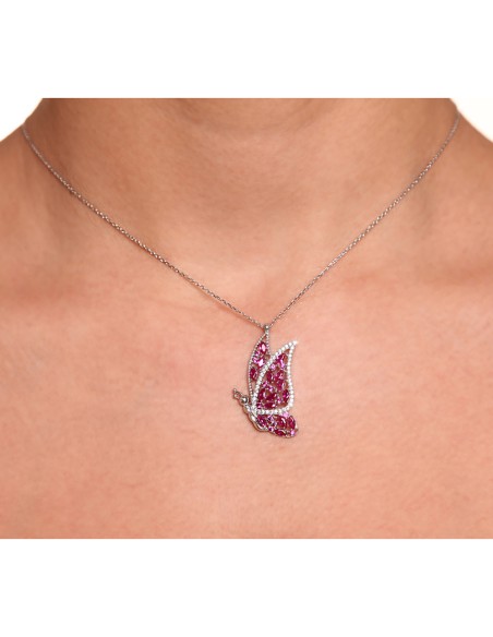 Kuyumcudukkani "Pembe Taşlı"Kelebek Kolye-20124-W-R