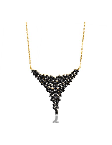 Kuyumcudukkani Siyah Zirkon Taşlı Motifli Kolye-20125-G-BLK