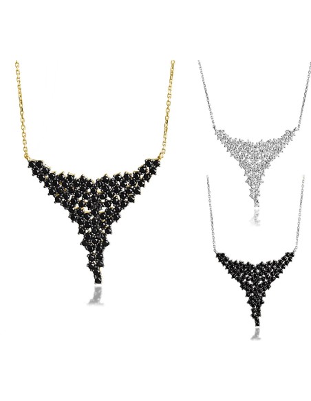 Kuyumcudukkani Siyah Zirkon Taşlı Motifli Kolye-20125-G-BLK