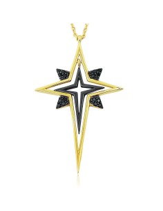 Kuyumcudukkani Siyah Zirkon Taşlı Kutup Yıldızı Kolye-20159-G-BLK