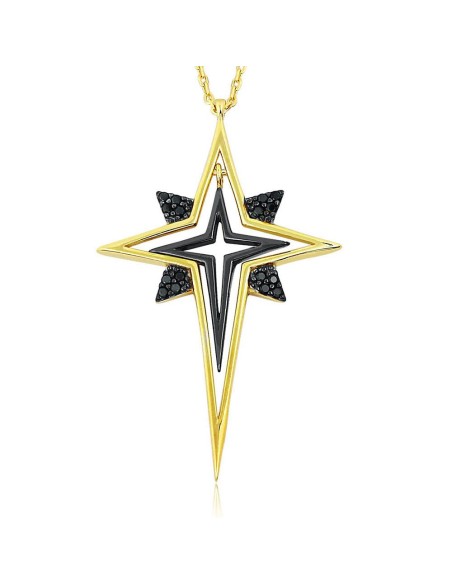 Kuyumcudukkani Siyah Zirkon Taşlı Kutup Yıldızı Kolye-20159-G-BLK