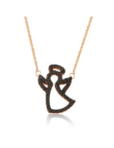 Kuyumcudukkani Siyah Zirkon Taşlı Pembe Kolye-20174-R-BLK