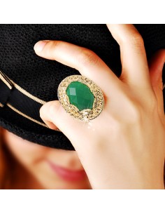 Special Filigree Design Authentic Silver Ring-10185-G-GRN