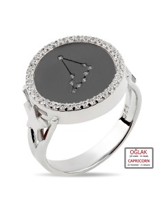 Zircon Stone-set Oğlak Burcu Ring-10433-BLK-CAPRI