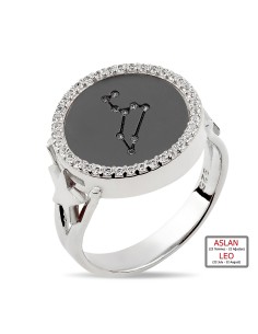 Zircon Stone-set Lion Burcu Ring-10433-BLK-LEO