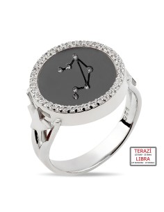 Kuyumcudukkanı ZirkonTaşlı"Terazi Burcu"Yüzük-10433-BLK-LIBRA