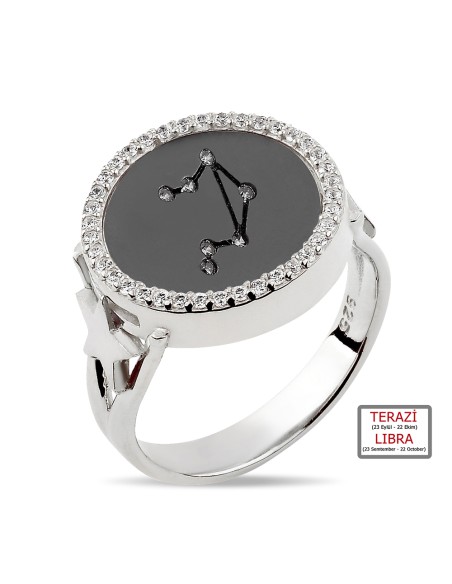 Kuyumcudukkanı ZirkonTaşlı"Terazi Burcu"Yüzük-10433-BLK-LIBRA