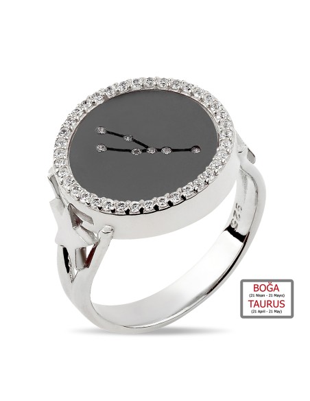 Kuyumcudukkanı ZirkonTaşlı"Boğa Burcu"Yüzük-10433-BLK-TAURUS