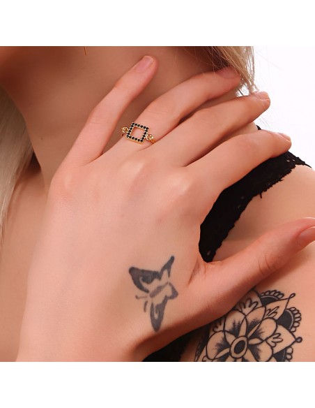 Kuyumcudukkani Elişi Kare Şekilli Taşlı Yüzük-10313-W-BLK