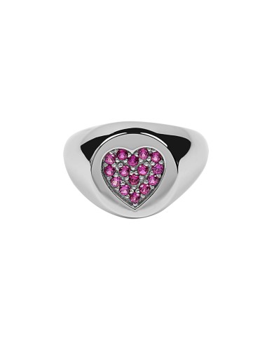 Kırmızı Taşlı Kalpli Küçük Parmak Yüzüğü (Signed Ring)-10382-W-R