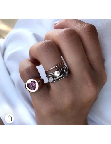 Kırmızı Taşlı Kalpli Küçük Parmak Yüzüğü (Signed Ring)-10382-W-R