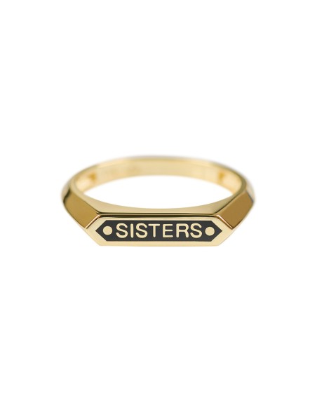 Siyah Renk Mineli "SISTER" Mesaj Yeni Trend Yüzük-10397-G-BLK-SISTER
