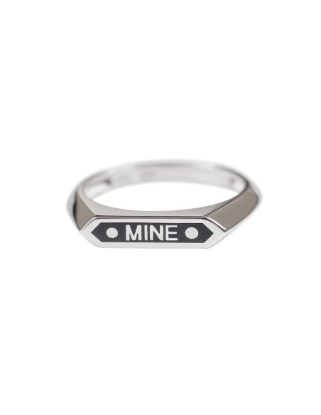 Siyah Renk Mineli"MINE"Mesaj Yeni Trend Yüzük-10397-W-BLK-MINE