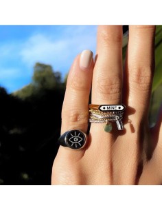 Siyah Renk Mineli"MINE"Mesaj Yeni Trend Yüzük-10397-W-BLK-MINE 2