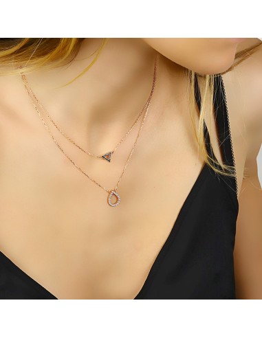 Kuyumcudukkani Trend Siyah Taşlı Üçgen Ve DamlaTaşlı İkili Kolye -37237-R-M