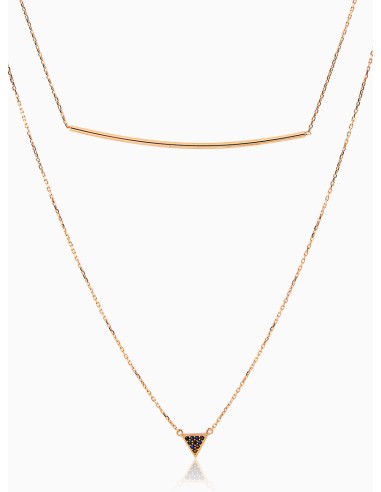 Kuyumcudukkani Yeni Trend Çift Çubuk ve Üçgen Figürlü İkili Kolye -37262-R-BLK