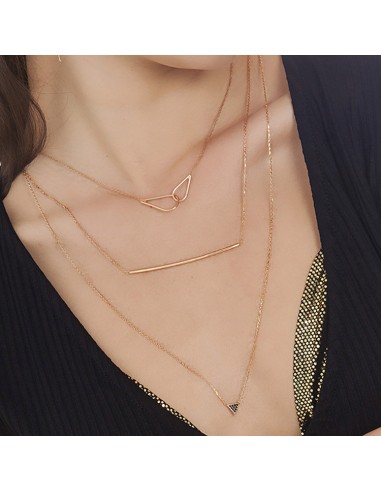 Kuyumcudukkani Yeni Trend Çift Çubuk ve Üçgen Figürlü İkili Kolye -37262-R-BLK