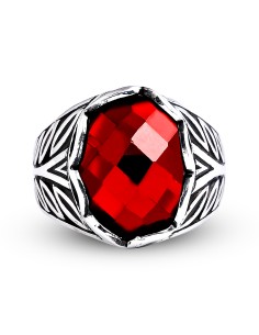 Kuyumcudukkanı Fasetli Oval Kubbe Kesim Taşlı Gümüş Erkek Yüzük-60007-W-FR 2