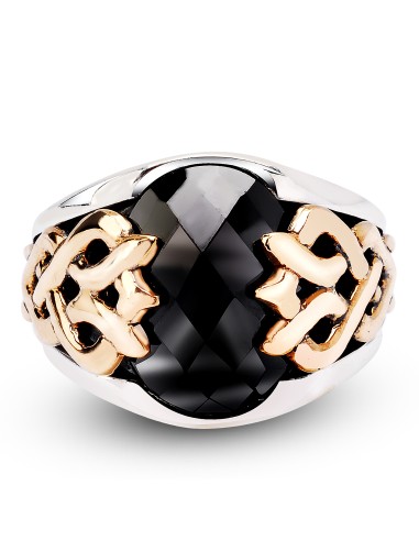 Kuyumcudukkanı Oval Taşlı Bronz Parçalı Elyapımı Gümüş Erkek Yüzük-60010-W-BLK