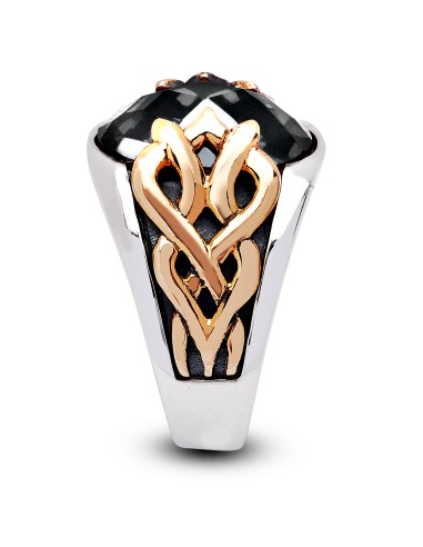 Kuyumcudukkanı Oval Taşlı Bronz Parçalı Elyapımı Gümüş Erkek Yüzük-60010-W-BLK