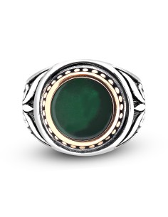Kuyumcudukkanı Akik Renk Taşlı Üstü Bronz Parçalı Elyapımı Gümüş Erkek Yüzük-60013-W-GRN 2