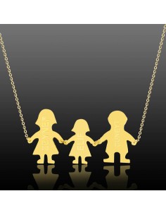 Kuyumcudukkani Anne Baba Bir Kız Bir Erkek Aile Sevgi Kolyesi-35067-G
