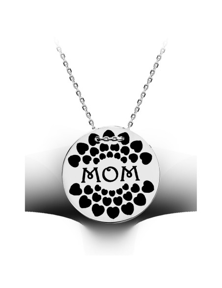 Kuyumcudukkani "Mom"Yazılı Gümüş Madalyon Kolye-35185-W