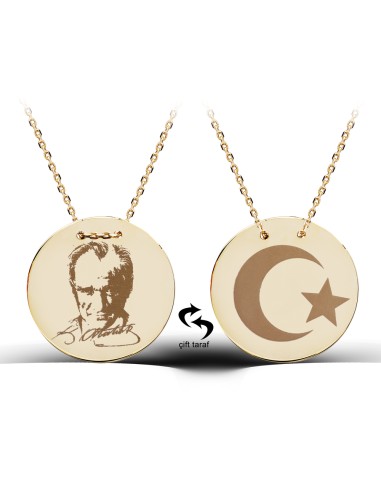 Kuyumcudukkani "Atatürk ve Ay yıldız" Sembollu Gümüş Madalyon Kolye-35188-G