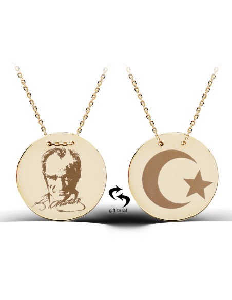 Kuyumcudukkani "Atatürk ve Ay yıldız" Sembollu Gümüş Madalyon Kolye-35188-G