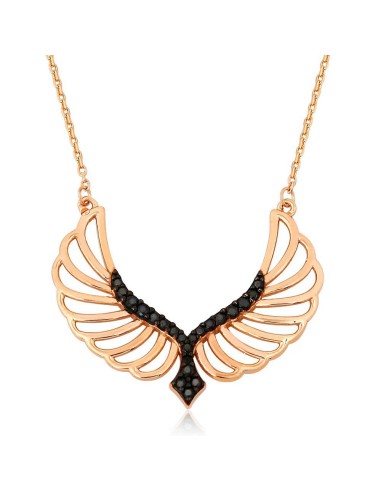 Kuyumcudukkani Siyah Zirkon Taşlı Melek Kanadı Kolye-20133-R-BLK