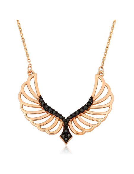 Kuyumcudukkani Siyah Zirkon Taşlı Melek Kanadı Kolye-20133-R-BLK