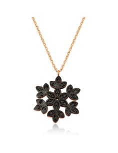 Kuyumcudukkani Siyah Zirkon Taşlı Rose Altın Renk Kartanesi Kolye-20152-R-BLK