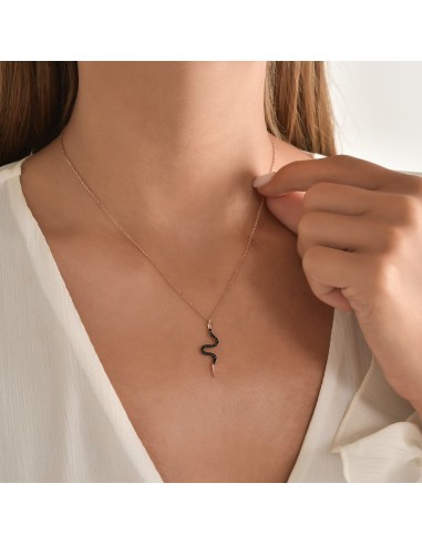 Kuyumcudukkani Siyah Taşlı Yılan Kolye-37357-R-BLK