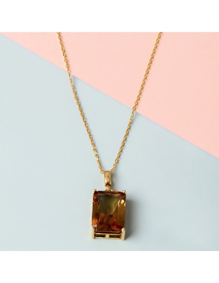 Kuyumcudukkani Baget Kesim Bal Topaz Taşlı Tektaş Kolye-37360-G-TPZ