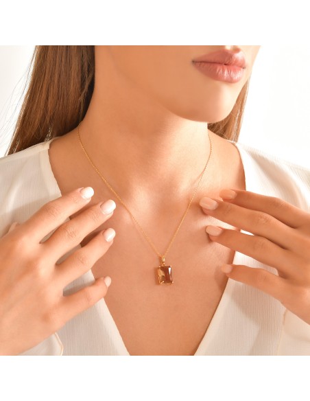 Kuyumcudukkani Baget Kesim Bal Topaz Taşlı Tektaş Kolye-37360-G-TPZ