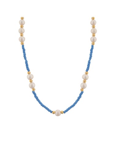 Kuyumcudukkani Mavi Boncuk Taşlı ve Hakiki İncili Trend Kolye-29239-G-BLU