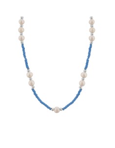 Kuyumcudukkani Mavi Boncuk Taşlı ve Hakiki İncili Trend Kolye-29239-W-BLU