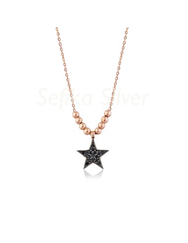 Siyah Taşlı Gold Toplu "Yıldız" Figürlü Kolye-20636-R-BLK