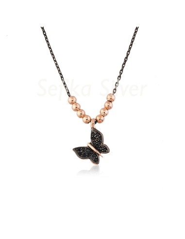 Kuyumcudukkani Siyah Taşlı Gold Toplu "Kelebek" Figürlü Kolye-20637-R-BLK